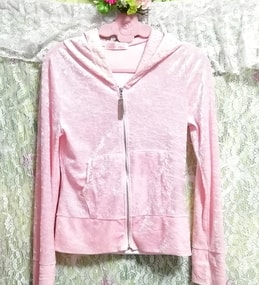 粉色丝绒帕克羊毛衫/开衫/ haori粉色丝绒帕克羊毛衫/开衫