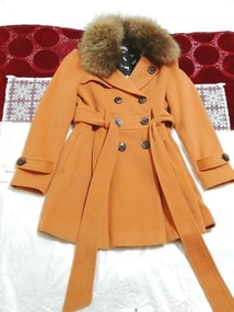 Orange raccoon fur lining cat pattern long trench coat
