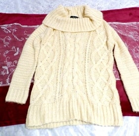 黄色手編みフワフワあったかニットセーター Yellow fluffy knit sweater, ニット、セーター&長袖&Mサイズ