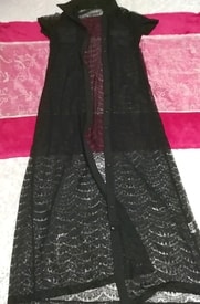 Maxi long / cardigan en dentelle noire à manches courtes