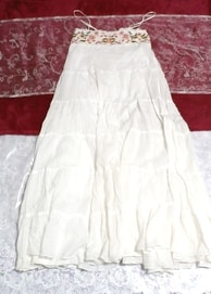インド製白ホワイト綿コットン100%刺繍柄キャミソールマキシワンピース Indian white cotton 100% embroidery camisole maxi onepiece