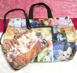 猫ネコ写真プリントハンドバッグとショルダーバッグ2点セット Cat photo print handbag and shoulder bags 2 pieces set