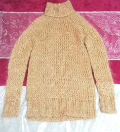オレンジふわふわモヘア長袖セーター/ニット/トップス Orange fluffy mohair long sleeve sweater/knit/tops