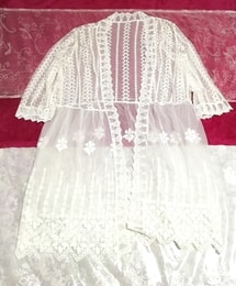 Белый кружевной цветочный узор с вышивкой / прозрачный кардиган
