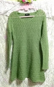 Suéter verde de manga larga, tops de punto, punto, suéter y manga larga y tamaño mediano