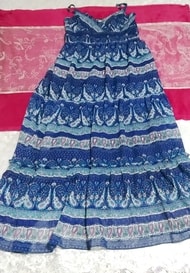 Jupe longue maxi bleu marine en mousseline de soie ethnique une pièce