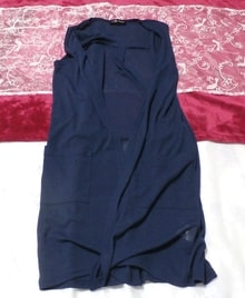 紺のシースルーノースリーブロングカーディガン/コート/羽織 Navy see through sleeveless long cardigan/coat