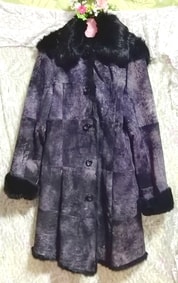 GIPSY BLUE Manteau long / vêtements d'extérieur en cuir de luxe Espagne en fourrure de lapin noir