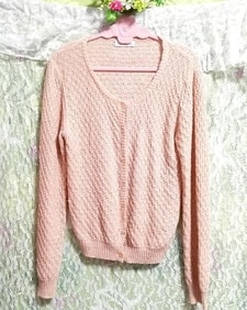 Cárdigan de encaje rosa con botones, punto, suéter y mangas largas y talla L