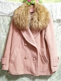 Abrigo de abrigo de piel de color lino rosa beige, abrigo y abrigo en general y talla M