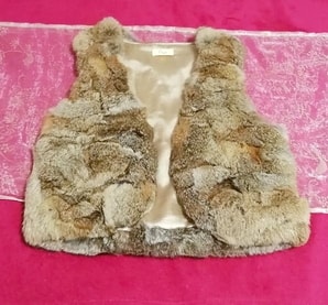 茶ブラウンラビットファーミニベスト/カーディガン/羽織 Brown rabbit fur mini vest cardigan, レディースファッション, カーディガン, Mサイズ