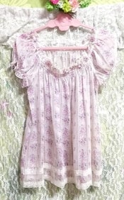 Tunique à manches courtes transparente en mousseline de soie à motif floral violet, tunique, manches courtes et taille moyenne