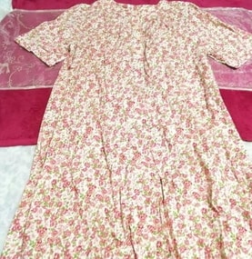 100cm pink red floral 100% cotton short sleeve tunic dress 100cm pink red floral 100% cotton short sleeve tunic one piece, tunic & short sleeve & M size