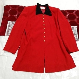 赤レッドベロア黒襟羽織カーディガン Red Velor Black Collar Haori Cardigan, レディースファッション&カーディガン&Mサイズ