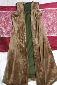 棕色毛毯式无袖长款开衫 / 外套，女士时装 & 开衫 & M 码