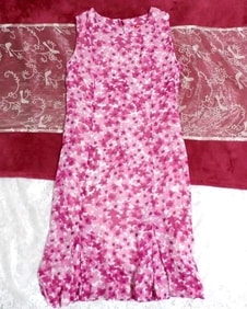 صنع في تونس تنورة بلا أكمام بنقشة زهور وردية قطعة واحدة ، فستان وتنورة بطول الركبة ومقاس M