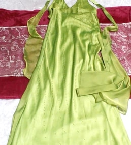 USAアメリカ製光沢緑グリーンシフォンマキシロングドレス Made in USA gloss green chiffon maxi long dress