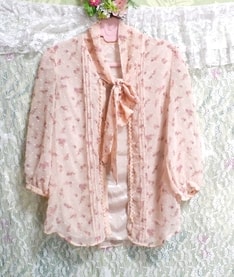 CECIL McBEE Blusa / tops / cárdigan de gasa transparente con estampado floral rosa