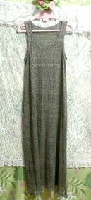 深緑編みレース状ノースリーブロングスカート/マキシワンピース Deep green knit lace sleeveless long skirt maxi onepiece