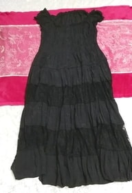 Falda larga de gasa de encaje negro maxi de una pieza, vestido y falda larga y talla M