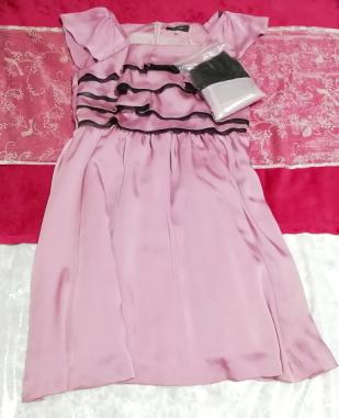 パープルピンク光沢ノースリーブフリルチェストミニスカートワンピース Purple pink gloss sleeveless ruffle chest skirt onepiece 01, ワンピース&ミニスカート&Mサイズ