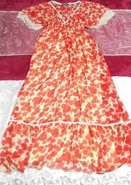 Robe longue en mousseline de soie motif pomme rouge robe maxi / robe / jupe longue robe en mousseline de soie motif pomme rouge maxi / une pièce / jupe longue