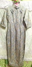 Gold and blue flower pattern China dress / maxi one piece