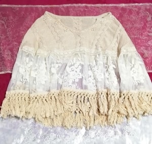 Flower embroidery 100% cotton white lace flaxen knit fringe poncho cape, ladies' fashion, jacket, jacket, poncho