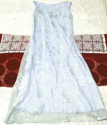 Light blue flower chiffon sleeveless negligee dress maxi dress, dress & long skirt & M size