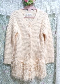 淡いオレンジ編みフリンジ付きセーター/トップス/ニット Pale orange braided sweater with fringe/tops/knit