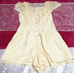 黄色レースキュロットワンピース/ネグリジェ Yellow lace culotte onepiece/negligee