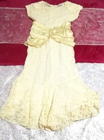 黄色レースワンピースドレス日本製 Yellow lace onepiece dress made in Japan