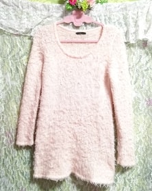 薄ピンク桜色ふわふわ玉装飾付長袖/セーター/ニット/トップス Light pink sakura color fluffy long sleeve sweater knit tops