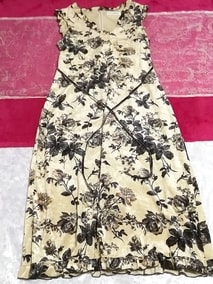 Made in Japan flax black flower pattern sleeveless one piece
