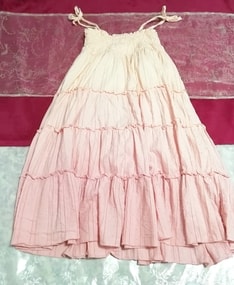 ピンクホワイトグラデーションカラー綿コットン100%キャミソールスカートワンピース Pink white gradient color camisole skirt onepiece