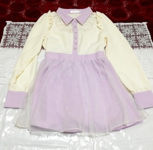白紫色一件式裙子制服风格长袖中山装上衣