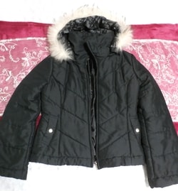 黒ブラックレースファーフードブルゾンコート/アウター Black lace fur hooded blouson coat/outer