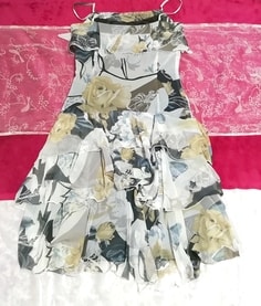 Gray black flower pattern chiffon camisole skirt / onepiece made in Japan
