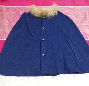 紺ネイビーラクーンファーポンチョケープ Navy raccoon fur poncho cape, レディースファッション, ジャケット, 上着, ポンチョ