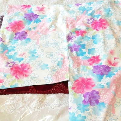 Wasserlila weiß rosa Blumendruck Yukata Kimono Kimono japanisches Kleid, Damen-Kimono, Kimono, Yukata, Andere