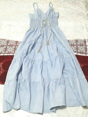Голубое джинсовое неглиже макси-камзол babydoll платье, мода и женская мода и камзол