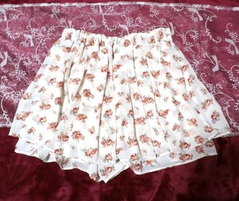 White red flower pattern mini culottes skirt, mini skirt & flared skirt, gathered skirt & medium size