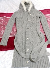 Cardigan long à capuche en tricot gris alpaga Cardigan long 105cm