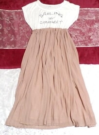 White t shirt pink chiffon tulle long skirt maxi one piece, dress & long skirt & M size