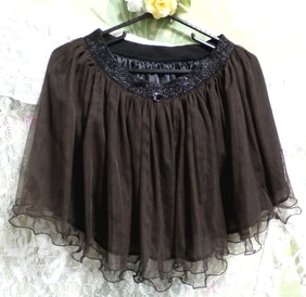 Dark brown flare frill mini skirt