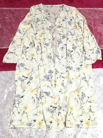 黄色花朵图案雪纺/外套/长款开衫黄色花朵图案雪纺/外套/长款开衫