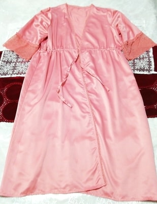 Robe de nuit longue en satin rose, tenue de nuit haori, robe une pièce, mode, mode féminine, vêtement de nuit, pyjamas