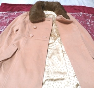 ピンク色ラビットファーロングコート/外套 Pink rabbit fur long coat