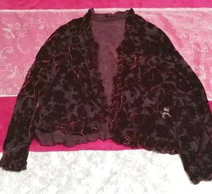 Gasa / abrigo / cárdigan bordado de flores de seda púrpura rojo vino