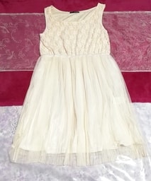 フローラルホワイトアイボリーチュールスカートワンピースチュニック/トップス Floral white ivory tulle skirt onepiece tunic/tops